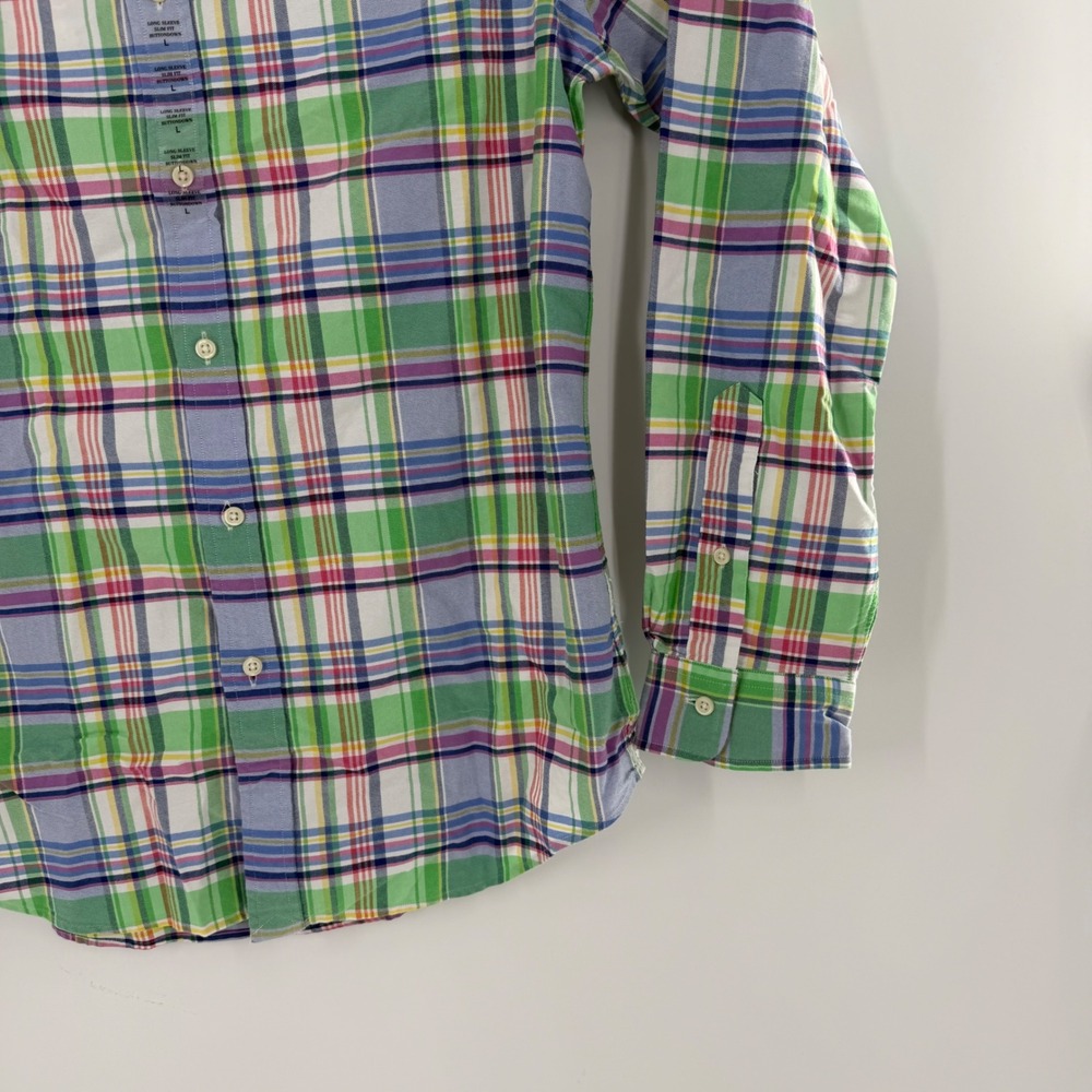 Polo Ralph Lauren Mens Slim Fit Plaid Button Down Shirt Green Blue L NWT - Picture 3 of 9